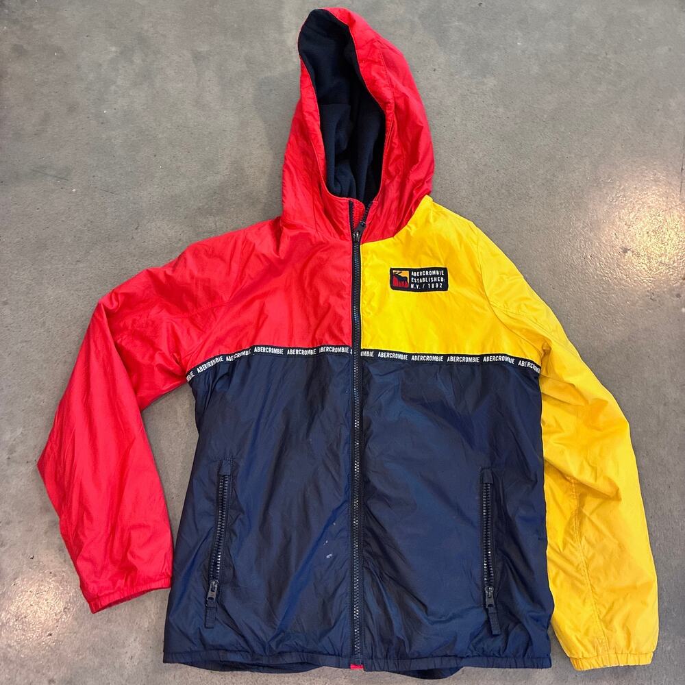 Abercrombie Color Block Y2k lightweight hooded windbreaker jacket Boys 13